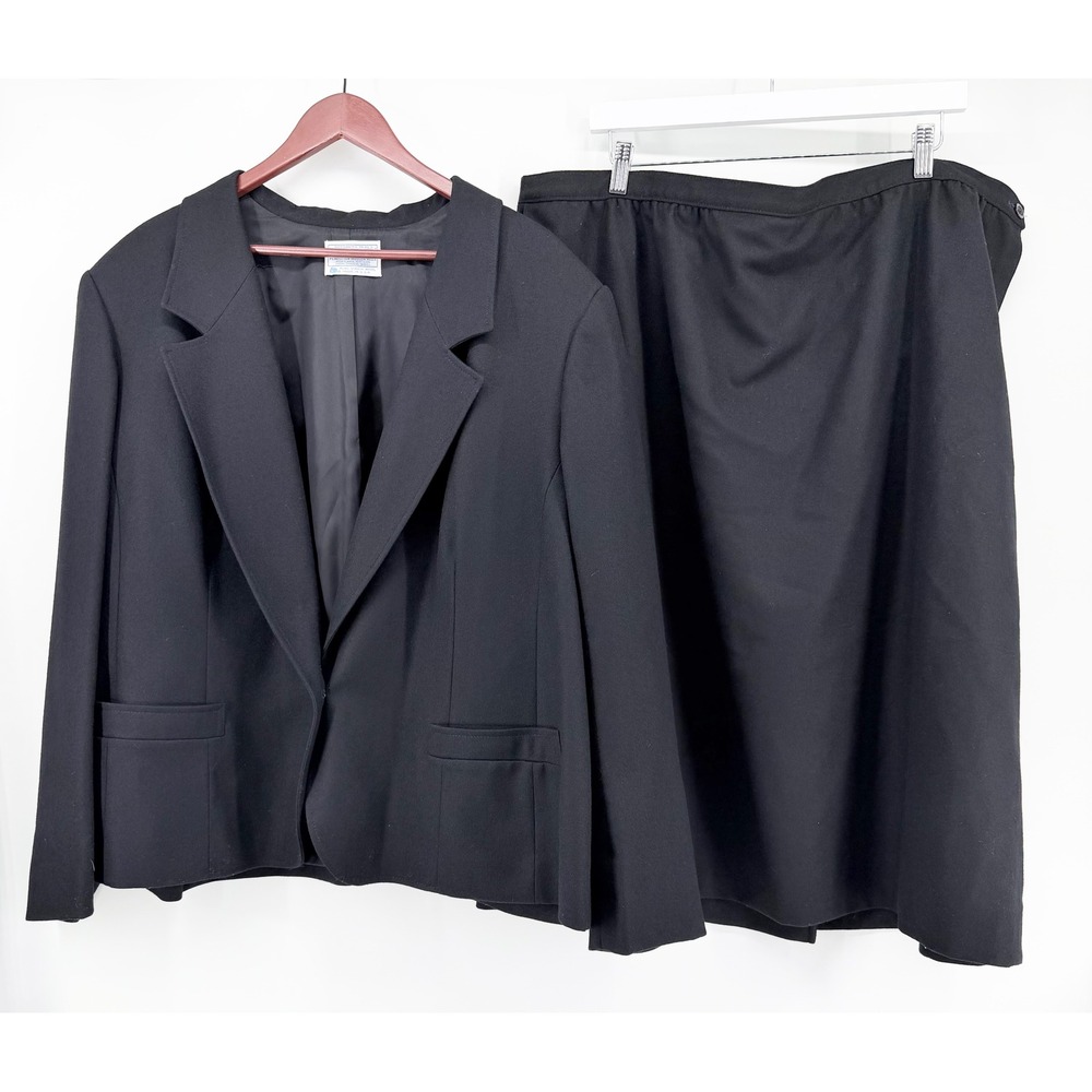 Vtg Pendleton Skirt Suit Set 24W Navy Blue Wool Blazer Pencil Skirt Power Suit